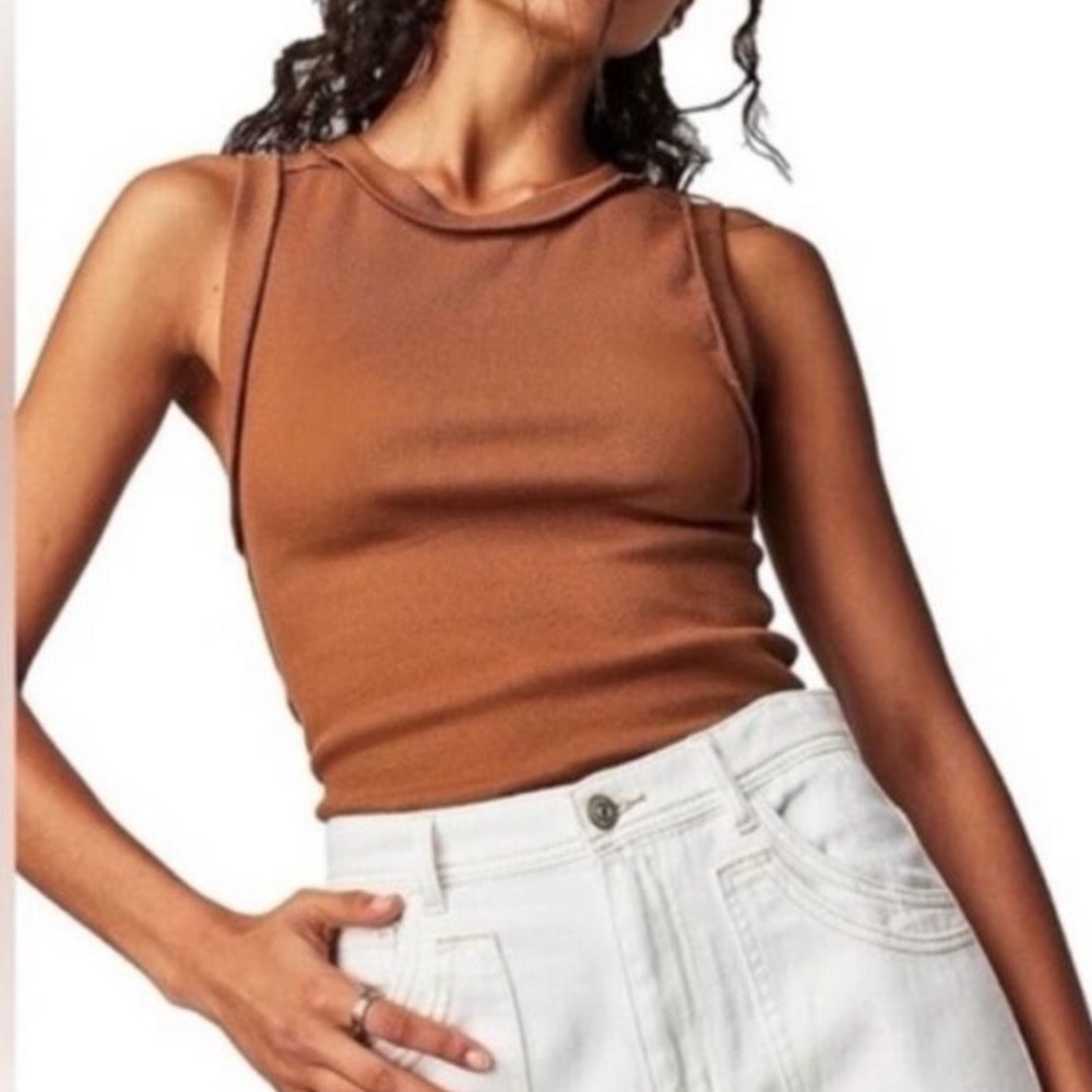 Free People X We The Free Kate Ribbed Tank Top in Almond Ash New